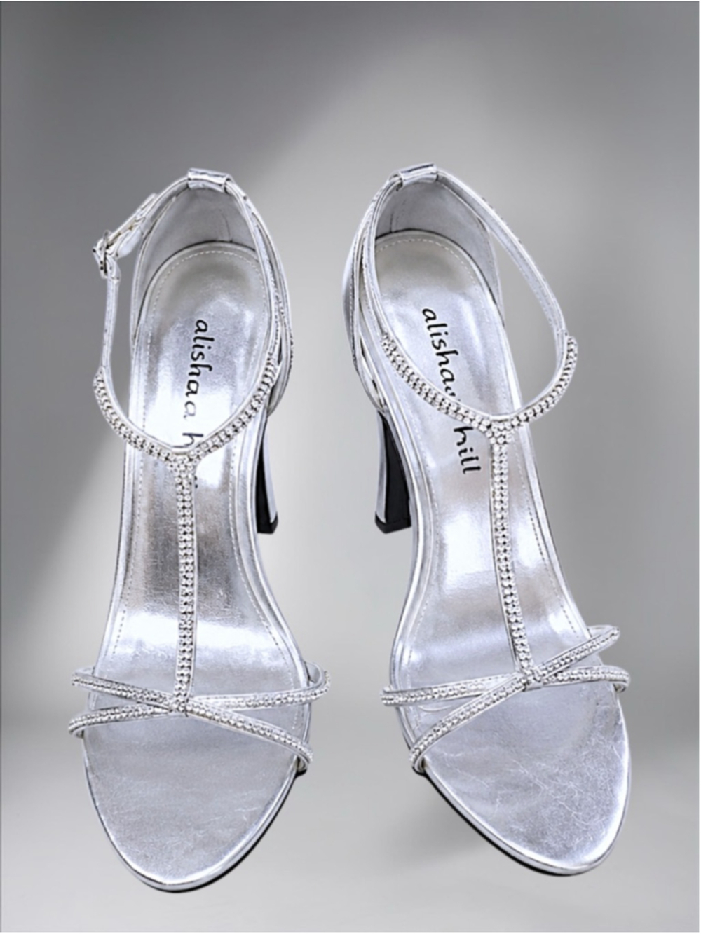 Alisha Hill Silver Rhinestone Crystal Embellished Pageant Heels – Women’s Size 9